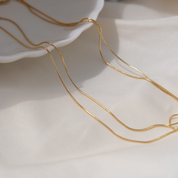 18K Gold Plated Double Stacked Snake Chain Necklace - Picture 5 of 8